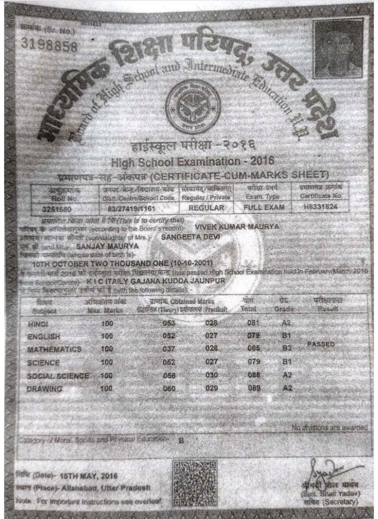 हाई स्कूल की मार्कशीट खो जाने से छात्र परेशान