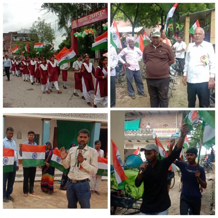 सड़कों पर तथा गॉव-गॉव के गलियो मे झंडा यात्रा
