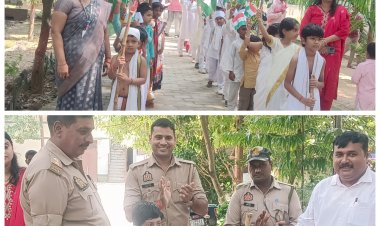 जौनपुर/ नन्हे-मुन्नों ने निकाली दांडी यात्रा, तिरंगा लेकर पहुंचे जफराबाद थाना