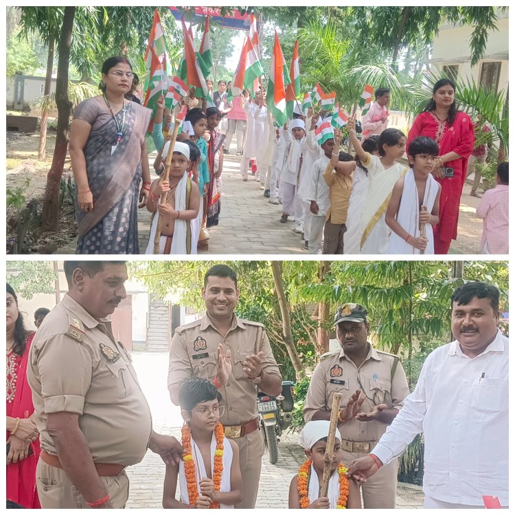 जौनपुर/ नन्हे-मुन्नों ने निकाली दांडी यात्रा, तिरंगा लेकर पहुंचे जफराबाद थाना